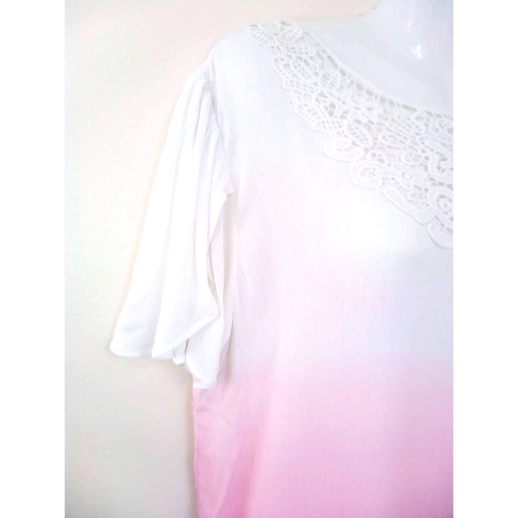 NWT Cato Pink Ombre Lace Collar Split Back Top - Picture 4 of 6